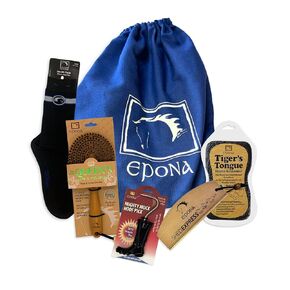 Epona Ultimate Collection | The Queens Brush | Shed Express | Tigers Tongue Groom | Smooth Finish Sox (Blue) | Mighty Muck Pick | Bonus Backpack