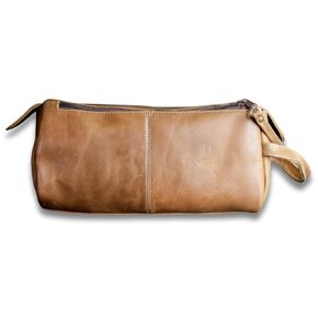 Men's Leather Toiletry Bag - Leather Dopp Kit for Travel - Grizzly Color Full Grain Cowhide Leather - Handmade