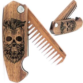 Beard Comb Personalized Gifts Anniversary Gift Wooden Brush Custom Comb Groomsmen Gift Hair Brush Pocket Brush Birthday Gift for Boyfriend (Walnut, Skull)