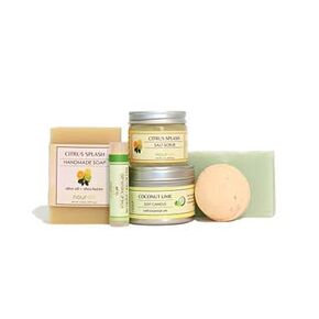 Citrus Small Gift Set | 2 Bars of Soap, 3 oz Shea Butter Salt Scrub, Soy Candle, Shea Butter Bath Bomb and a Nourish Lip Balm all in a ready to gift Nourish package
