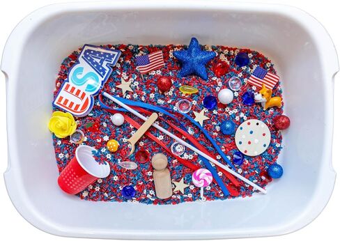 4th of July Sensory Bin For Kids, Pour and Play Sensory Bins For Kids, 4th of July Sensory Toys, Sensory toys for kids 3-5, Preschool Items, Sensory Play Toys For Kids (4th Of July Sensory Bin) in Saudi Arabia