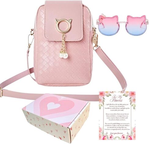 Cat Purse For Girls 4-6 with Cat Shaped Sunglasses & Gift Box | Girls Crossbody Bag | Little Girl Purse for 3 4 5 6 7 Year Old (01-Pink) in Saudi Arabia