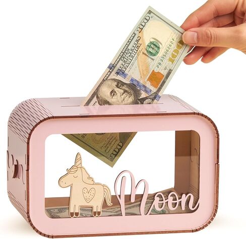 Pink Piggy Bank for Kids – Wooden Piggy Bank for Girls, Unbreakable Kids Piggy Bank for Real Money, Personalized Money Bank with DIY Stickers, Savings Jar for Toddlers, Birthday Gift in Saudi Arabia