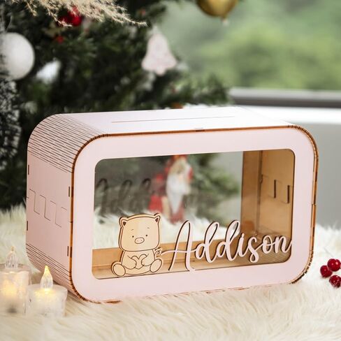 Pink Piggy Bank for Kids – Wooden Piggy Bank for Girls, Unbreakable Kids Piggy Bank for Real Money, Personalized Money Bank with DIY Stickers, Savings Jar for Toddlers, Birthday Gift in Saudi Arabia