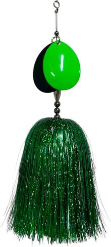 Musky Bucktail Eure 8.5 "طويل. مزدوج رقم 8 شفرات. تنورة Holographic Flashabou. in Saudi Arabia
