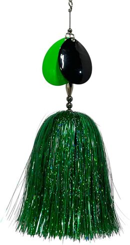 Musky Bucktail Eure 8.5 "طويل. مزدوج رقم 8 شفرات. تنورة Holographic Flashabou. in Saudi Arabia