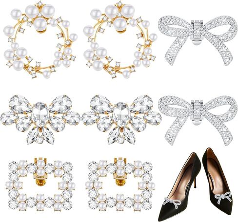 Juexica 4 Pcs Rhinestone Shoe Clips Crystal Shoe Buckles Bow Square Wing Shoe Clips for Women Dress Shoes Classic Wedding Shoes Clip on Accessories Shoe Charms Decoration for Party, 4 Styles in Saudi Arabia