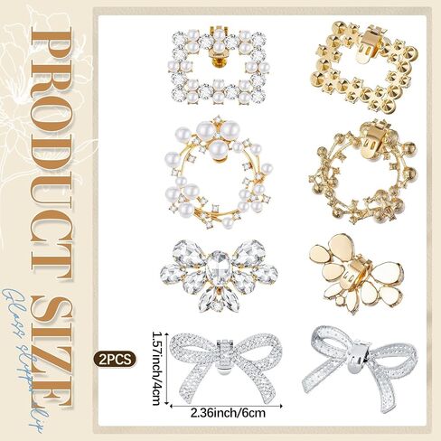 Juexica 4 Pcs Rhinestone Shoe Clips Crystal Shoe Buckles Bow Square Wing Shoe Clips for Women Dress Shoes Classic Wedding Shoes Clip on Accessories Shoe Charms Decoration for Party, 4 Styles in Saudi Arabia