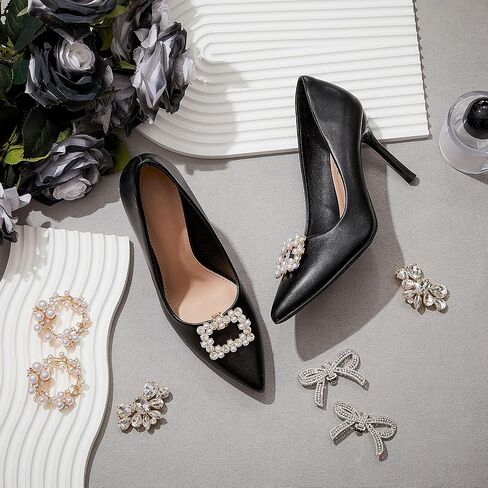Juexica 4 Pcs Rhinestone Shoe Clips Crystal Shoe Buckles Bow Square Wing Shoe Clips for Women Dress Shoes Classic Wedding Shoes Clip on Accessories Shoe Charms Decoration for Party, 4 Styles in Saudi Arabia
