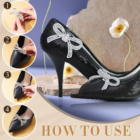 Juexica 4 Pcs Rhinestone Shoe Clips Crystal Shoe Buckles Bow Square Wing Shoe Clips for Women Dress Shoes Classic Wedding Shoes Clip on Accessories Shoe Charms Decoration for Party, 4 Styles in Saudi Arabia