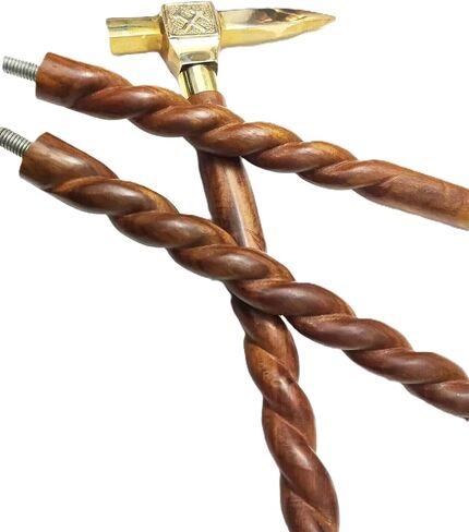 Antique Golden Axe Head Handle Brass Walking Stick - Vintage Designer Wooden Walking Cane/Stick - Premium Foldable Brass Godlen Walking Cane For Men, Women, Hiking, Camping, Senior, Elderly Gift in Saudi Arabia