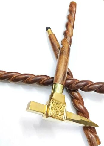 Antique Golden Axe Head Handle Brass Walking Stick - Vintage Designer Wooden Walking Cane/Stick - Premium Foldable Brass Godlen Walking Cane For Men, Women, Hiking, Camping, Senior, Elderly Gift in Saudi Arabia