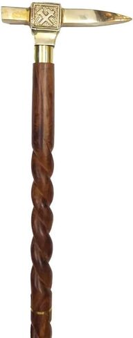Antique Golden Axe Head Handle Brass Walking Stick - Vintage Designer Wooden Walking Cane/Stick - Premium Foldable Brass Godlen Walking Cane For Men, Women, Hiking, Camping, Senior, Elderly Gift in Saudi Arabia