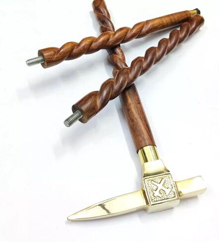 Antique Golden Axe Head Handle Brass Walking Stick - Vintage Designer Wooden Walking Cane/Stick - Premium Foldable Brass Godlen Walking Cane For Men, Women, Hiking, Camping, Senior, Elderly Gift in Saudi Arabia