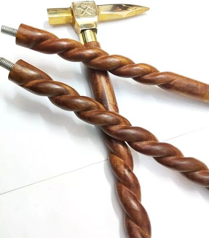 Antique Golden Axe Head Handle Brass Walking Stick - Vintage Designer Wooden Walking Cane/Stick - Premium Foldable Brass Godlen Walking Cane For Men, Women, Hiking, Camping, Senior, Elderly Gift in Saudi Arabia