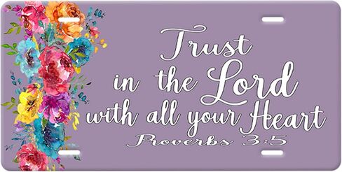 Proverbs 3:5-Trust In The Lord With All Your Heart Christian Bible Verse Vanity Plate Sign-White Graphics On A Black And Flower Bouquet Car Tag in Saudi Arabia