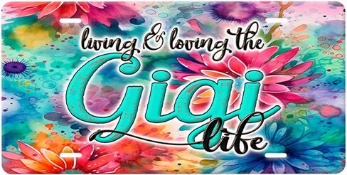 Nana...Living & Loving The Life...Vanity Plate Sign, Grandmother Name with Colorful Flowers Design Background in Saudi Arabia