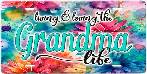 Nana...Living & Loving The Life...Vanity Plate Sign, Grandmother Name with Colorful Flowers Design Background in Saudi Arabia