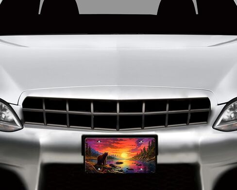 Hunting Wildlife Vanity Decorative Aluminum Front License Plate, Car Accessory, Vanity Tag (Bear at Sunset River) in Saudi Arabia