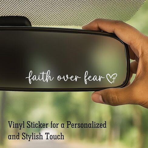 3 x Faith Over Fear Decal, Rear View Mirror Decal, Faith Car Mirror Vinyl Sticker, Bible Verse Christian Gift, Church Teacher Gift, Religious Stickers, 3.5" (White) in Kuwait