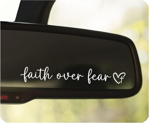 3 x Faith Over Fear Decal, Rear View Mirror Decal, Faith Car Mirror Vinyl Sticker, Bible Verse Christian Gift, Church Teacher Gift, Religious Stickers, 3.5" (White) in Kuwait