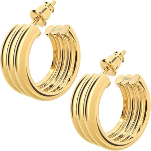 BFAIRY 14K Gold Plated X-shaped Asymmetric Pendant Hoop Earrings | Thick Lightweight Gold Hoop Earrings for Women Exquisite Earrings in Kuwait