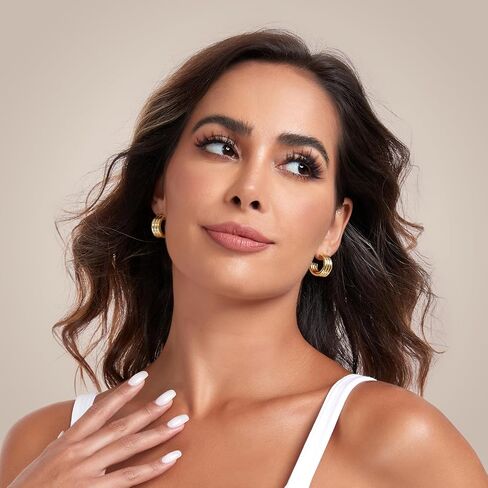 BFAIRY 14K Gold Plated X-shaped Asymmetric Pendant Hoop Earrings | Thick Lightweight Gold Hoop Earrings for Women Exquisite Earrings in Kuwait