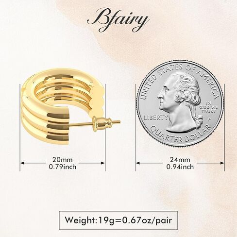BFAIRY 14K Gold Plated X-shaped Asymmetric Pendant Hoop Earrings | Thick Lightweight Gold Hoop Earrings for Women Exquisite Earrings in Kuwait