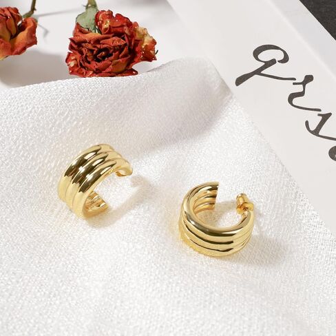 BFAIRY 14K Gold Plated X-shaped Asymmetric Pendant Hoop Earrings | Thick Lightweight Gold Hoop Earrings for Women Exquisite Earrings in Kuwait