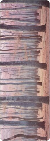 Forest Retreat: Microfiber Rubber Yoga Mat | Pink Hue Slender Trees Tranquil Woodland Clearing | Harmony Mind and Body Fitness Accessory 24" x 68" in Saudi Arabia