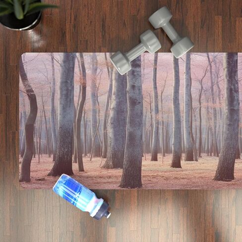 Forest Retreat: Microfiber Rubber Yoga Mat | Pink Hue Slender Trees Tranquil Woodland Clearing | Harmony Mind and Body Fitness Accessory 24" x 68" in Saudi Arabia