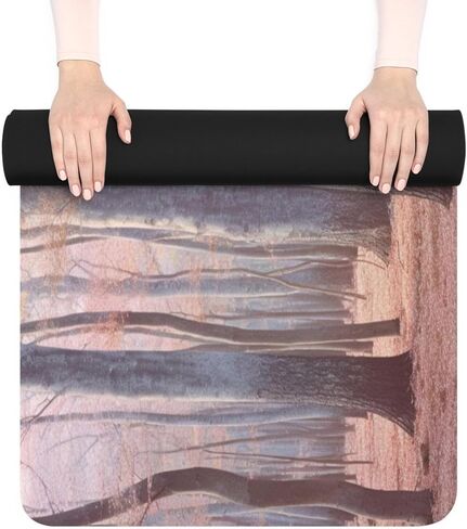 Forest Retreat: Microfiber Rubber Yoga Mat | Pink Hue Slender Trees Tranquil Woodland Clearing | Harmony Mind and Body Fitness Accessory 24" x 68" in Saudi Arabia