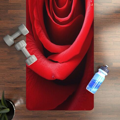 الجمال الخالد: Microfiber Rubber Yoga Mat | شغف نابض بالحياة وردة حمراء تزهر زهرة | Harmony Mind and Body Fitness Accessory 24 "× 68" in Kuwait