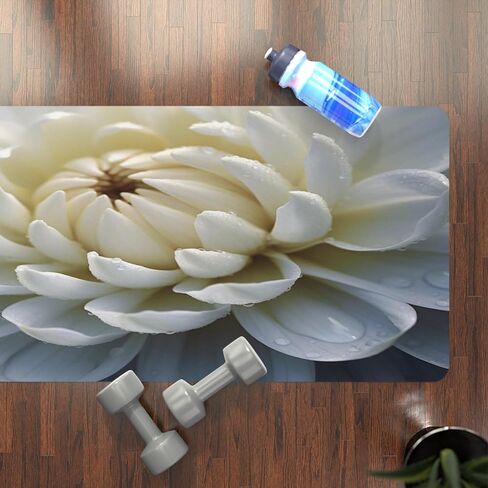 Eternal Grace: Microfiber Rubber Yoga Mat | Pure Peaceful White Lotus Blooming Flower | Harmony Mind and Body Fitness Accessory 24" x 68" in Saudi Arabia