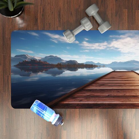 المياه الهادئة: Microfiber Rubber Yoga Mat | سريالية عطلة ليكسايد بيير الهروب | Harmony Mind and Body Fitness Accessory 24 "× 68" in Kuwait