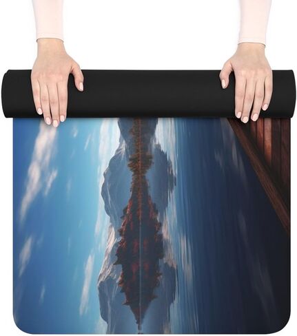 المياه الهادئة: Microfiber Rubber Yoga Mat | سريالية عطلة ليكسايد بيير الهروب | Harmony Mind and Body Fitness Accessory 24 "× 68" in Kuwait