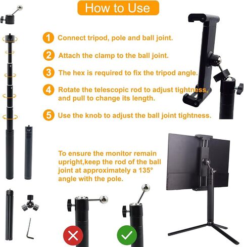 iPad Stand for Desk Tablet Holder Portable Monitor Stand 18.5 inch with Super Wide Clamp Swivel Tilt Ball Joint Telescopic Pole and Foldable Tripod for 6.5-18.5" Monitor Kindle FL11C in Saudi Arabia