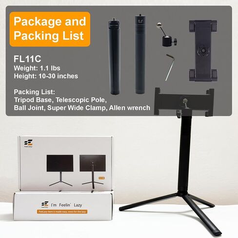 iPad Stand for Desk Tablet Holder Portable Monitor Stand 18.5 inch with Super Wide Clamp Swivel Tilt Ball Joint Telescopic Pole and Foldable Tripod for 6.5-18.5" Monitor Kindle FL11C in Saudi Arabia