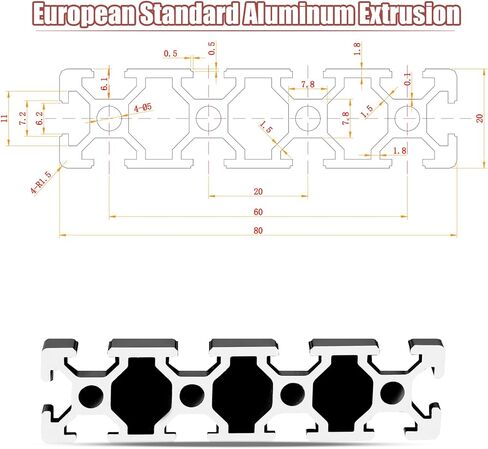 QNK 2pcs 400mm(15.75") T Slot 2080 Aluminum Extrusion European Standard Anodized Linear Rail for 3D Printer Parts and CNC DIY Black in Kuwait
