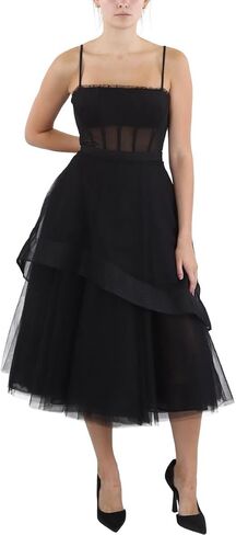 فساتين BCBGMAXAZRIA للسيدات قصيرة متوسطة الطول للسهرات وقابلة للتعديل بأشرطة سباغيتي ذات طبقات تنورة مشد in Saudi Arabia