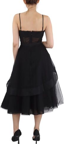 فساتين BCBGMAXAZRIA للسيدات قصيرة متوسطة الطول للسهرات وقابلة للتعديل بأشرطة سباغيتي ذات طبقات تنورة مشد in Saudi Arabia