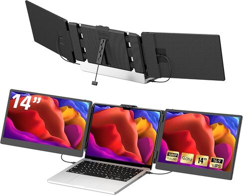 موسع شاشة الكمبيوتر المحمول، شاشة محمولة لأجهزة الكمبيوتر المحمول، موسع شاشة محمول 16:9، وصلة HDMI/Type-C وشاشة عرض موسع 1080 بكسل لأجهزة الكمبيوتر المحمولة اللوحية PC/Mac/الهاتف in Kuwait