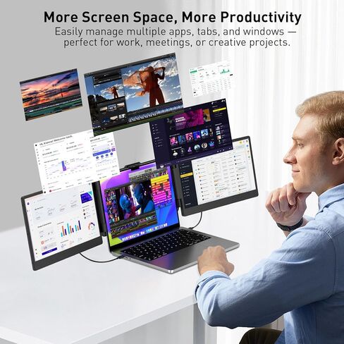 موسع شاشة الكمبيوتر المحمول، شاشة محمولة لأجهزة الكمبيوتر المحمول، موسع شاشة محمول 16:9، وصلة HDMI/Type-C وشاشة عرض موسع 1080 بكسل لأجهزة الكمبيوتر المحمولة اللوحية PC/Mac/الهاتف in Kuwait
