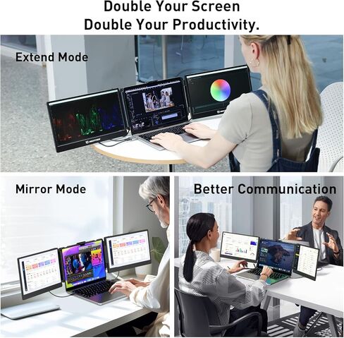 موسع شاشة الكمبيوتر المحمول، شاشة محمولة لأجهزة الكمبيوتر المحمول، موسع شاشة محمول 16:9، وصلة HDMI/Type-C وشاشة عرض موسع 1080 بكسل لأجهزة الكمبيوتر المحمولة اللوحية PC/Mac/الهاتف in Kuwait