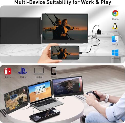 موسع شاشة الكمبيوتر المحمول، شاشة محمولة لأجهزة الكمبيوتر المحمول، موسع شاشة محمول 16:9، وصلة HDMI/Type-C وشاشة عرض موسع 1080 بكسل لأجهزة الكمبيوتر المحمولة اللوحية PC/Mac/الهاتف in Kuwait