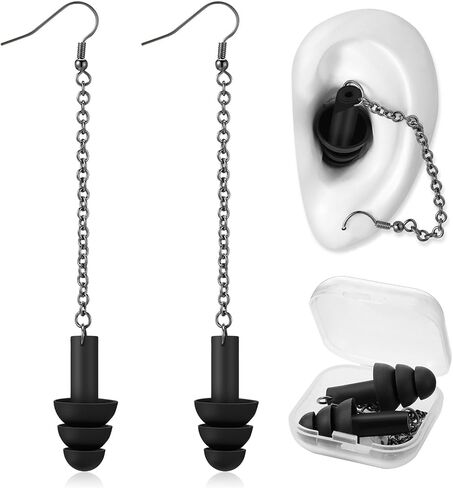 Misdary Earplug Earrings for Earplugs with Case Soft Silicone Earplugs Hanger for Concert, Music Festival, DJs, Nightclub, Traveling, Drummers, and Other Loud Events Statement, Black in Saudi Arabia
