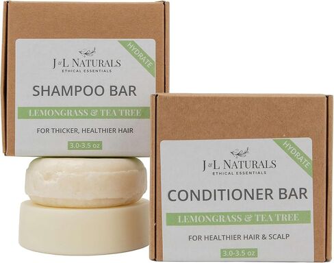 J&L Naturals Shampoo + Conditioner Bar Set | For Color Treated + Damaged Hair | Made in US | Zero Waste, Sulfate Free, Paraben Free, Vegan (Strength (Lavender & Rose Geranium), Full Size Set in Kuwait