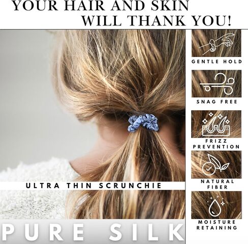 Scrunchies Mulberry Silk for Women - Scrunchies ذات الشعر الحريري الرفيع المتميز لجميع أنواع الشعر الصلبة (5 عبوات) - مصنوعة في روابط الشعر الحريرية - Scrunchie الحريري مجموعة للوقاية من الفراز (أسود) in Saudi Arabia