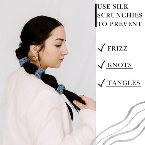 Scrunchies Mulberry Silk for Women - Scrunchies ذات الشعر الحريري الرفيع المتميز لجميع أنواع الشعر الصلبة (5 عبوات) - مصنوعة في روابط الشعر الحريرية - Scrunchie الحريري مجموعة للوقاية من الفراز (أسود) in Saudi Arabia