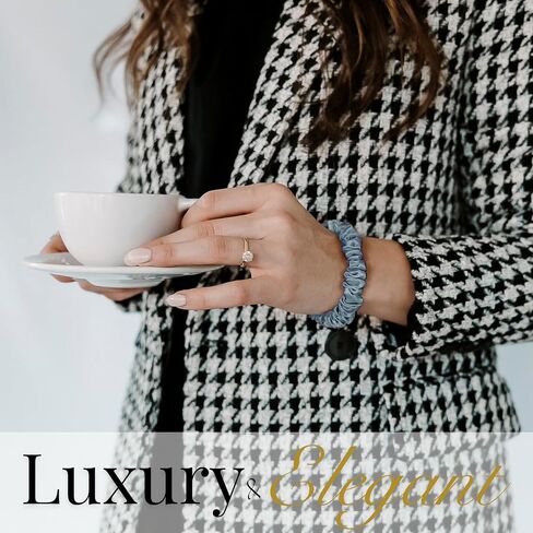 Scrunchies Mulberry Silk for Women - Scrunchies ذات الشعر الحريري الرفيع المتميز لجميع أنواع الشعر الصلبة (5 عبوات) - مصنوعة في روابط الشعر الحريرية - Scrunchie الحريري مجموعة للوقاية من الفراز (أسود) in Saudi Arabia